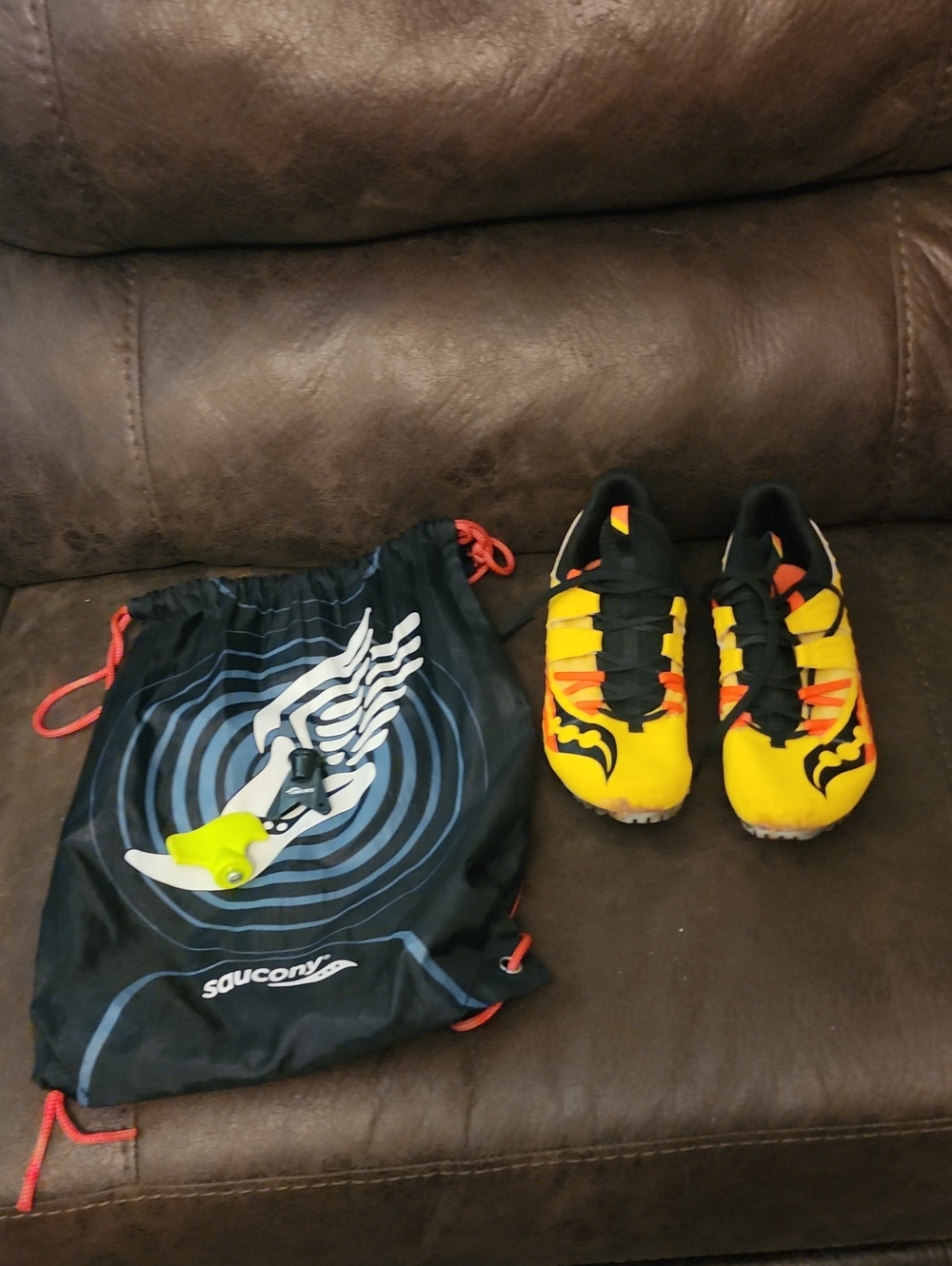 Saucony MensYellow and Black Track Shoes with Orange Accents